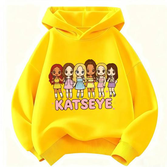 Felpa con Cappuccio Personaggio Cartone Animato KATSEYE per Bambini Felpa con Cappuccio a Manica Lunga per Ragazze Maglione con Grafica di Gruppo Top Casual Street per Bambini