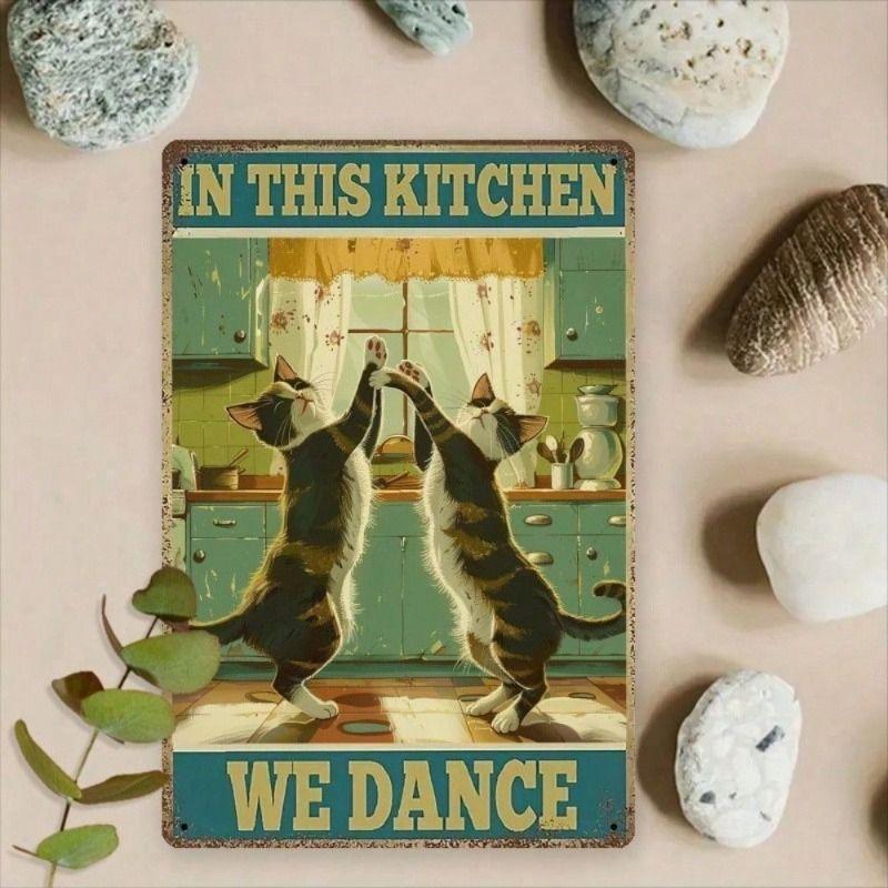 Funny Retro Cat Metal Wall Poster for Kitchen Bar Garage