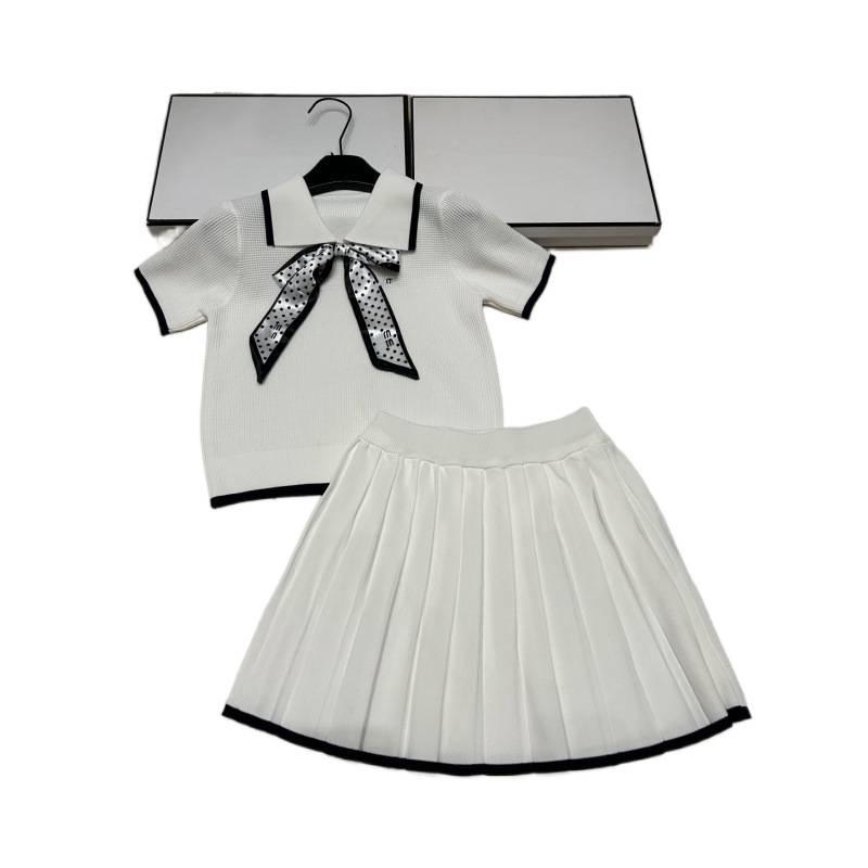 Polka Dot Silk Scarf & Embroidered Knitwear Skirt Set - Summer 2026