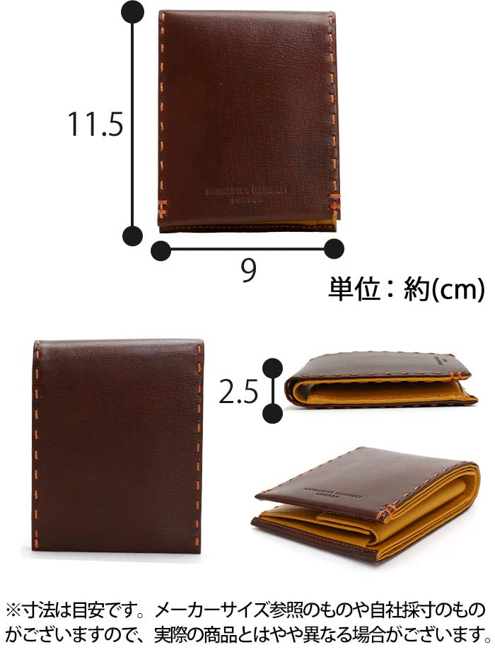 Katharine Hamnett London Color Tailored 2 Bifold Made with Premium Japanese Kip Leather Black Wallet, Antique-Style (Calfskin),