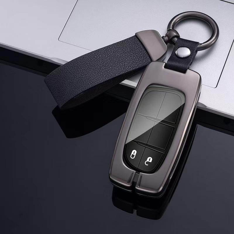 Funda de cuero para llave de coche, aleación de Zinc, para Jeep Grand Cherokee Renegade Fiat Freemont Dodge Charger Challenger Durango Journey