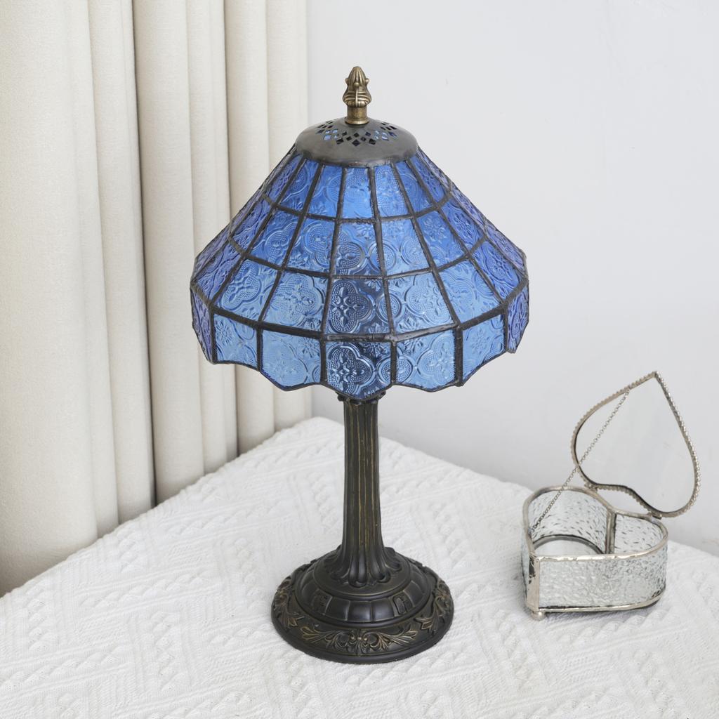 Modern Table Lamp Stained Glass Desk Lamp Deep Blue Bedside Reading Light Decor Bedroom Living Room Home Office