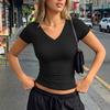 Damen Slim-Fit V-Ausschnitt Kurzarm T-Shirt Top