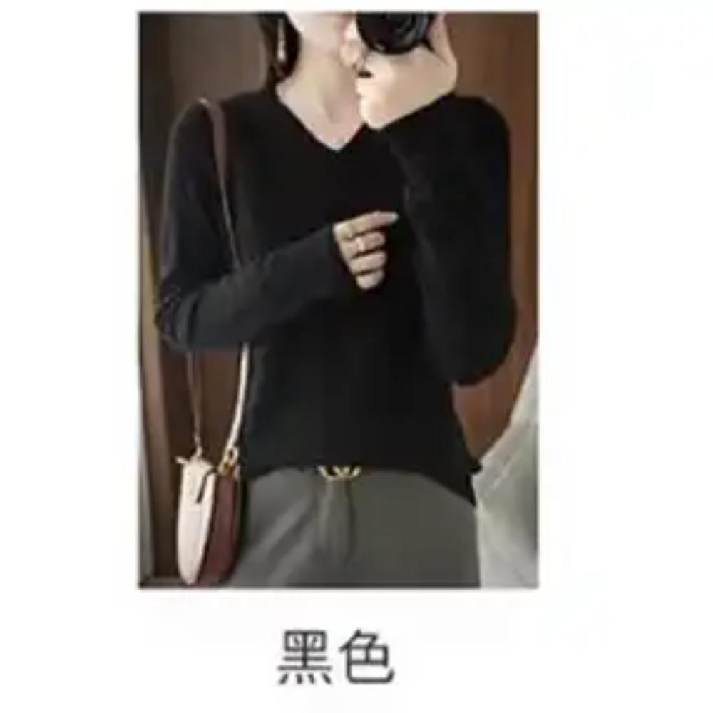 Autumn Winter Women New Sweater Korean Fashion Solid V-Neck Temperament Loose Long Sleeve Pullovers Bottoming Shirt Knitted Tops