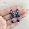 Blue Enamel Phoenix Tassel Earrings For Women Female Chinese Style Exaggerated Lapis Lazuli Earings Banquet Jewelry