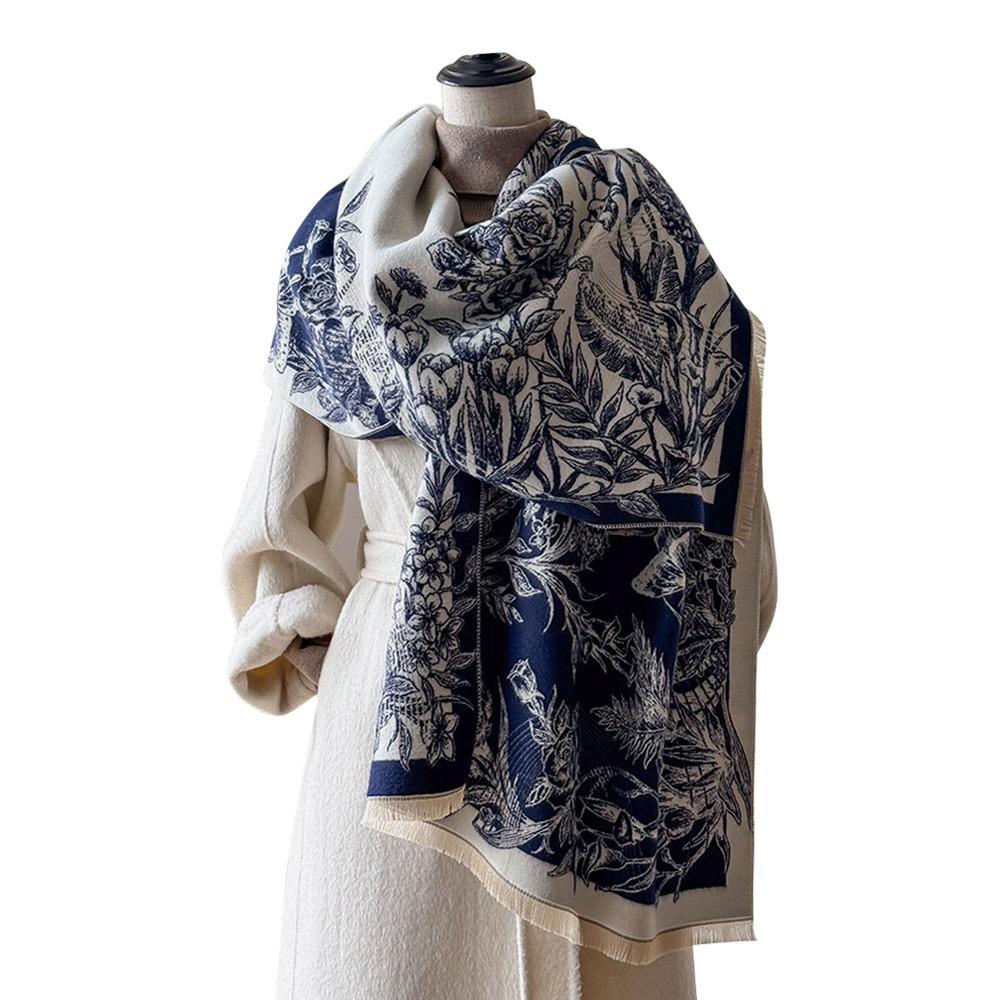 Tassel Design Imitation Cashmere Scarf Floral Jacquard Pashmina Shawl  for Winter Season