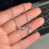17KM Pink Heart Bow Necklace for Women Sweet Pendant Silver Chain Necklaces Accessories Jewelry