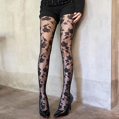 2026 Frühling Rose Floral Durchsichtige Strumpfhose Damen Nylon Dünn Retro Strumpfhose Damen Sexy Charmant Lange Strümpfe Y2K Stil