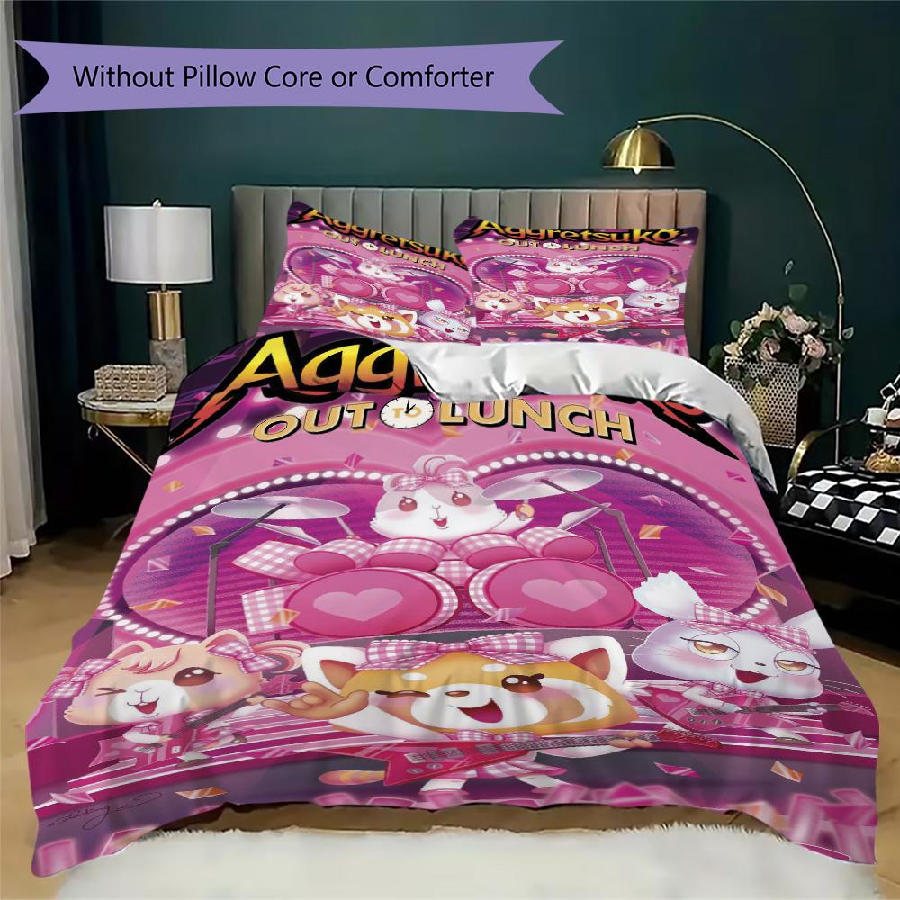 Aggretsuko Pattern Bedding,Quilt Set Quilt Cover Pillowcase Home Birthday Gift (1*duvet cover+2*pillowcase,without core)ASJT261020028