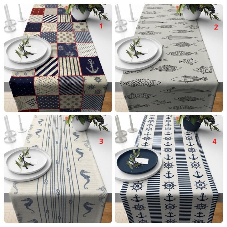 

Доріжка на морський стіл, доріжка з візерунком риби, стільниця з морським коником, накривання столу з якорем, морський обідній декор, прямокутна скатертина, домашні подарунки (35x130 cm) 14x50 Inches