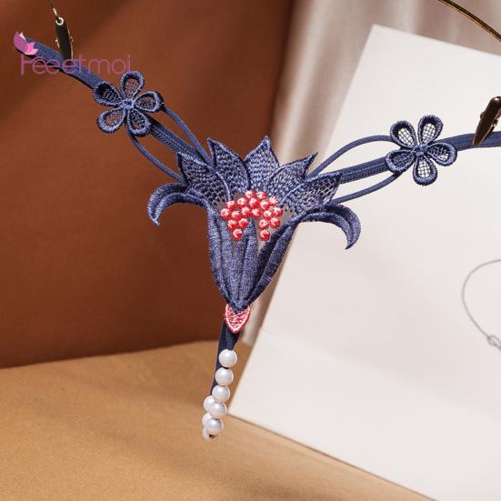 Damenhöschen, atmungsaktiv, niedriger Nylon-Blumenperlen-Unterwäsche, Tanga-Taille