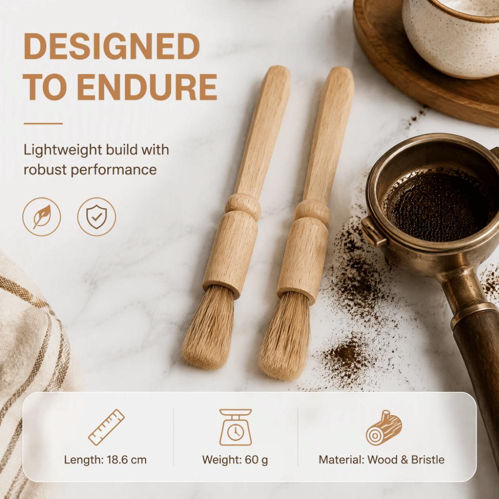 2PCS Long Handle Cleaning Brush Wooden Handle Powder Cleaning Brush  Coffee Machine
