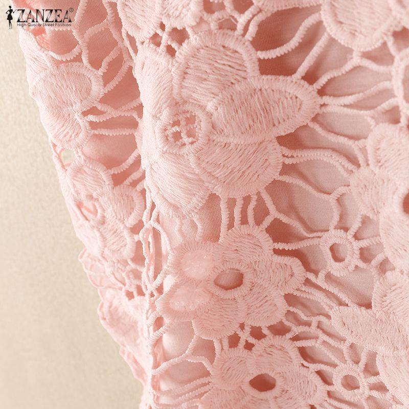 ZANZEA Women Casual Round Neck Lace Patchwork Summer Loose Short Sleeve T-Shirts