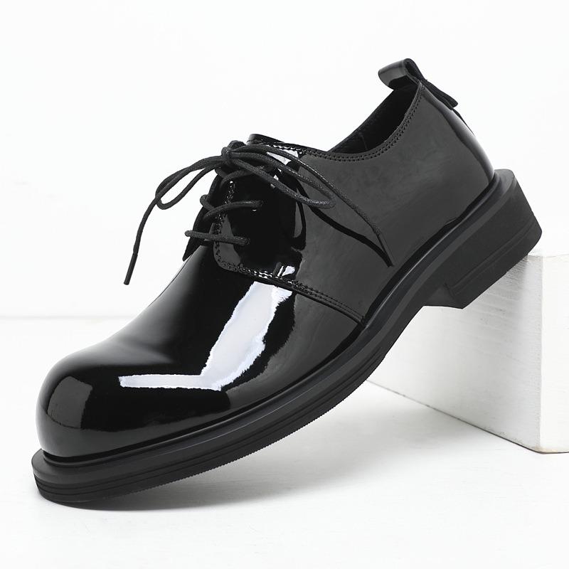 Business Elite Derby Shoes Patent Leather Glossy Casual Small Leather Shoes Men's Platform Trendy British Dress Business Commuter Shoes
