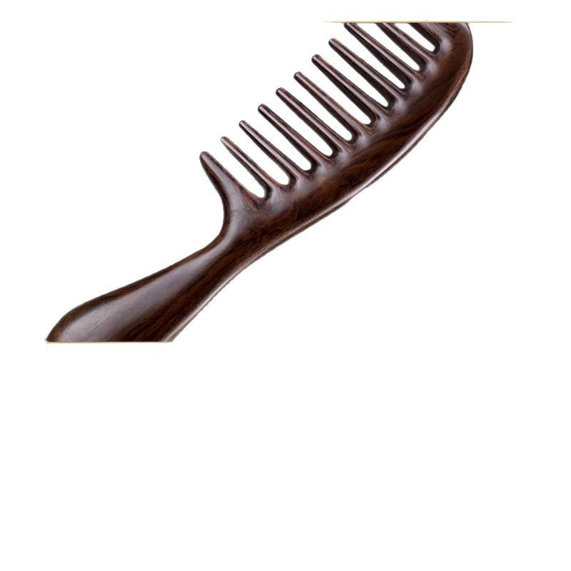 Wide Tooth Wooden Comb for Women - Anti-Scald Sandalwood Curling Comb for Hair Loss Prevention