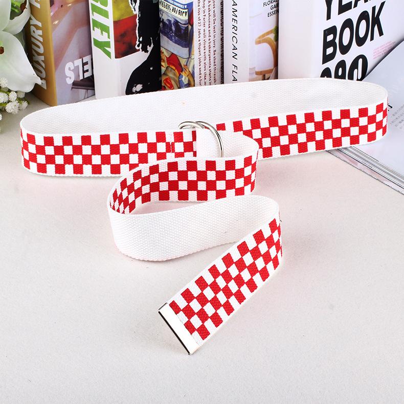 Grid Printed Canvas Belt And Double Loop Buckle Made Of Nylon Woven Material