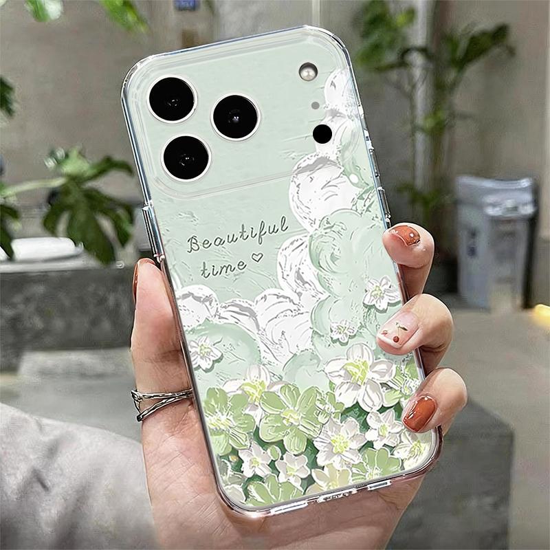 Oil Painting Flowers Phone Case For iPhone 17 Pro Max Coque iPhone 16 15 14 13 12 Pro Max 11 Clear TPU Silicone Soft Cover