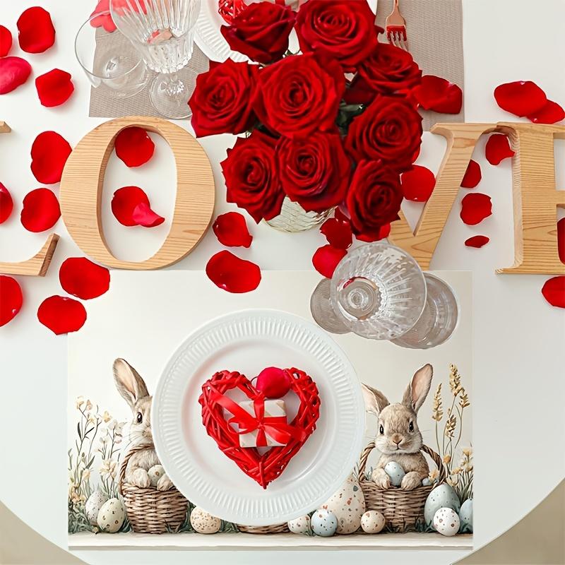Set of 6 Easter Bunny Placemats, Rectangular Polyester Table Mats Featuring Eucalyptus Leaves, Machine Washable, 12X18 Inches, Perfect for Spring