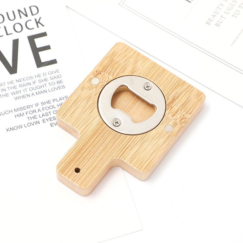 1Pc Stainless Steel Beer Bottle Opener Bamboo Magnetic Refrigerator Sticker Logo Promotion   Magnetic Design Red Wine