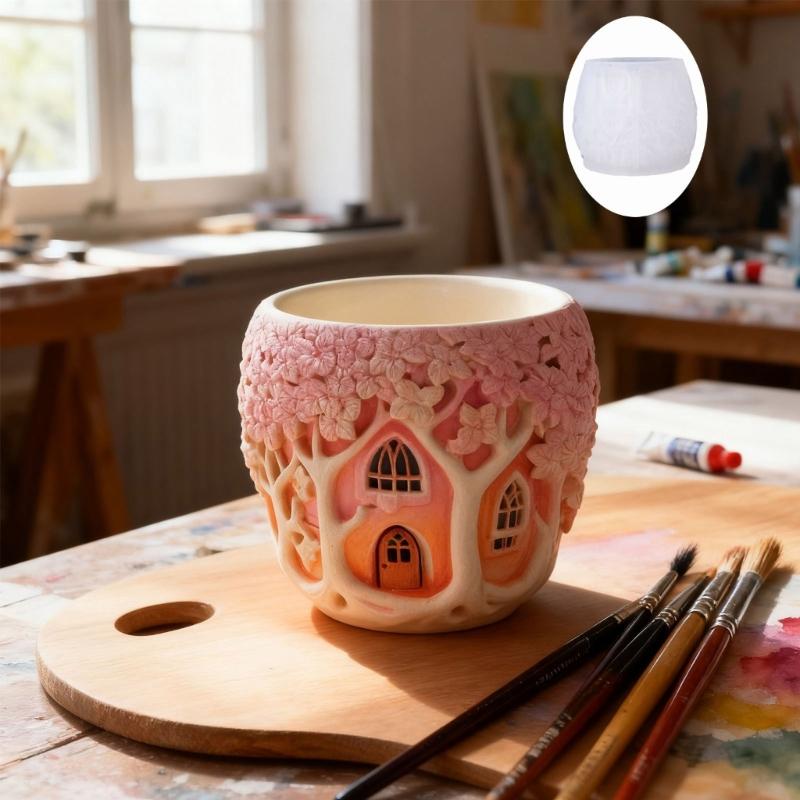 Fanciful Tree Home Silicone Mold Flowerpot Molds Great for Handmade Resin Art and Unique Little Garden Containers