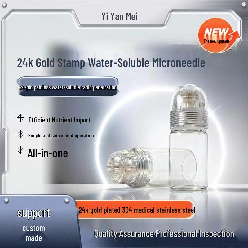 

Gold 24-Needle Manual Derma Pen: Home Microneedling and Hyaluronic Acid Treatment Tool Needle Length 0.75mm прозорий