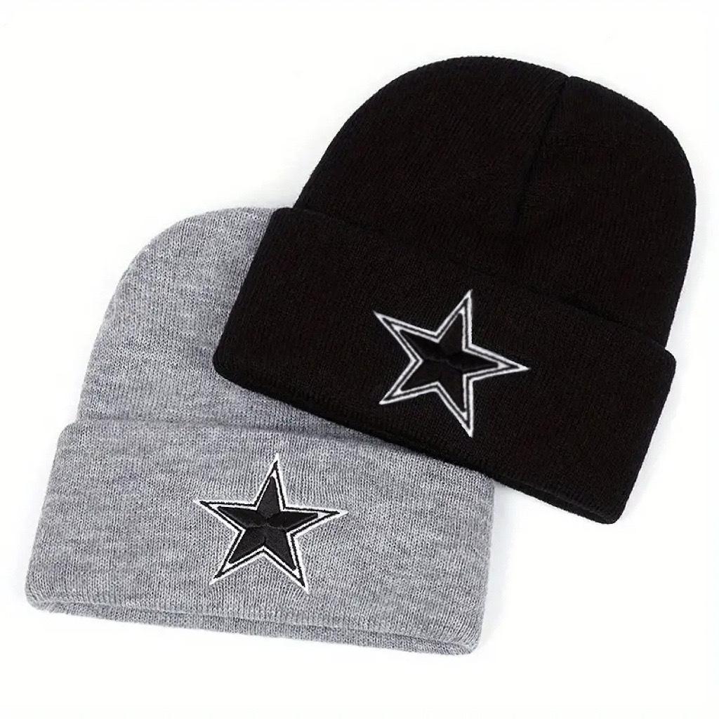 Cappello in Maglia Geometrico Invernale Caldo da Uomo e Donna, Cappello Freddo, Cappello in Lana per Esterno, Ricamo Semplice, Moda Pentagramma