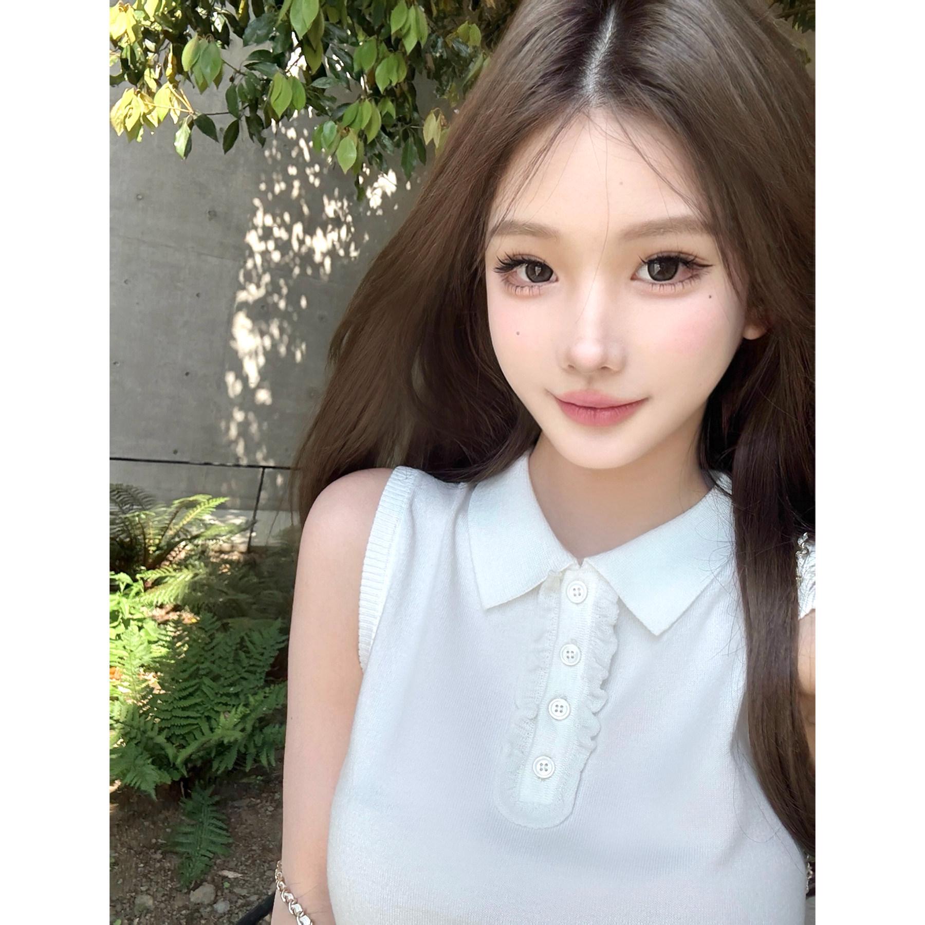 JMSHOP Baini Vintage Knit Sleeveless Polo Women s Slimming Summer Vest L