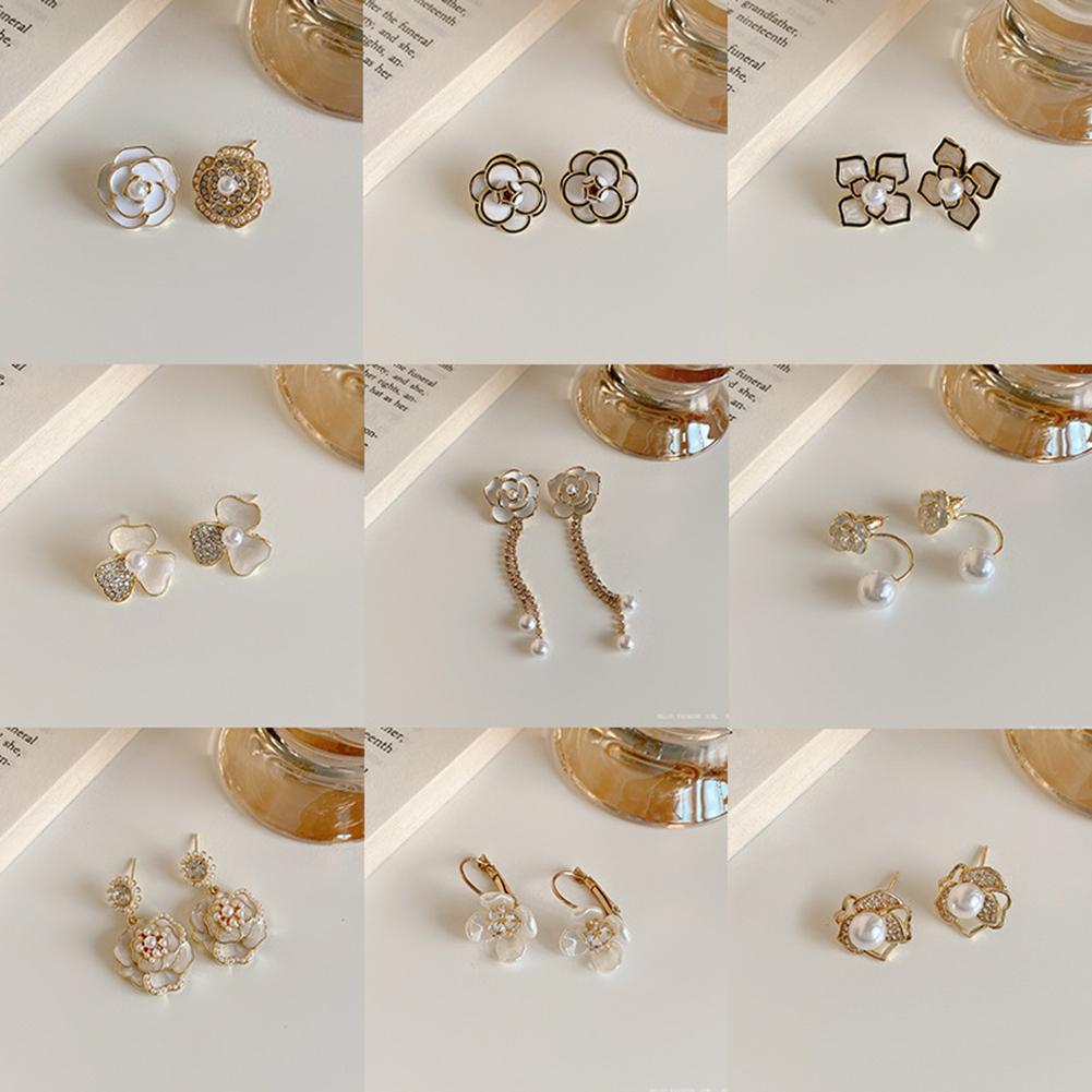 925 Silver Needle Camellia Pearl Earrings For Women Retro Simple Earrings Jewelry Accessories For Girls Gifts