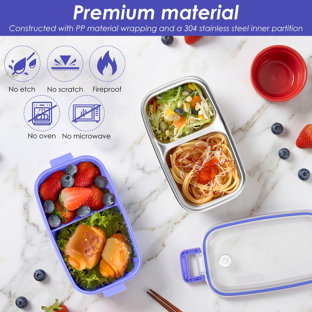 540ml Portable Lunch Boxes 2 Compartment Bento Box Stainless Steel Insulated Heating Food Storage Container Kid Meal Box