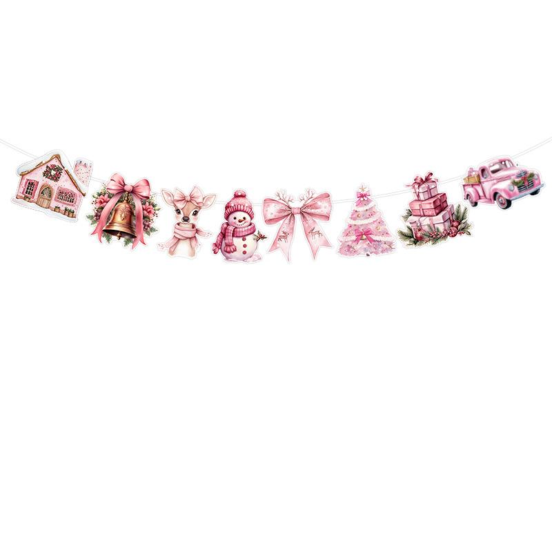 Cross-border Christmas Letter Flag Banner Paper Christmas Latte Flower Flag Hanging Flag Atmosphere Decoration Party Decorations