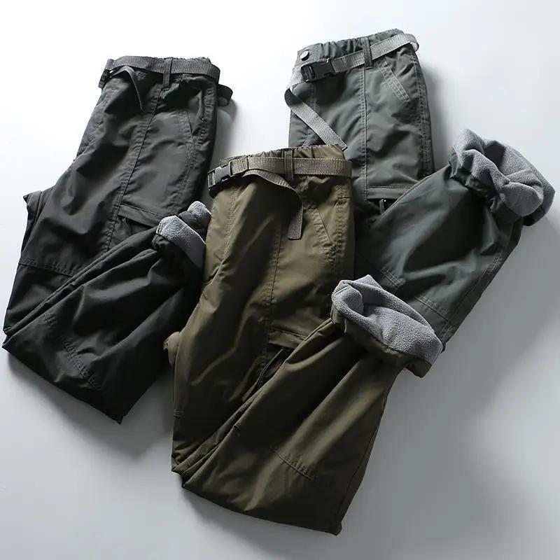 Tooling Kalhoty Silné nepromokavé Fleece Cargo Kalhoty Muži Ženy Zimní Outdoor Multi-kapsy Volný Rovný overal Kalhoty