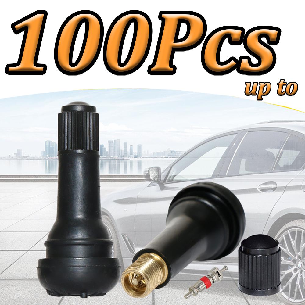 1-100Pcs TR413 Snap-In Tire Valve Stems Automotive Parts Black Rubber Valves Replaceable Parts With Dust CapRubber Valves Valve Stems 1