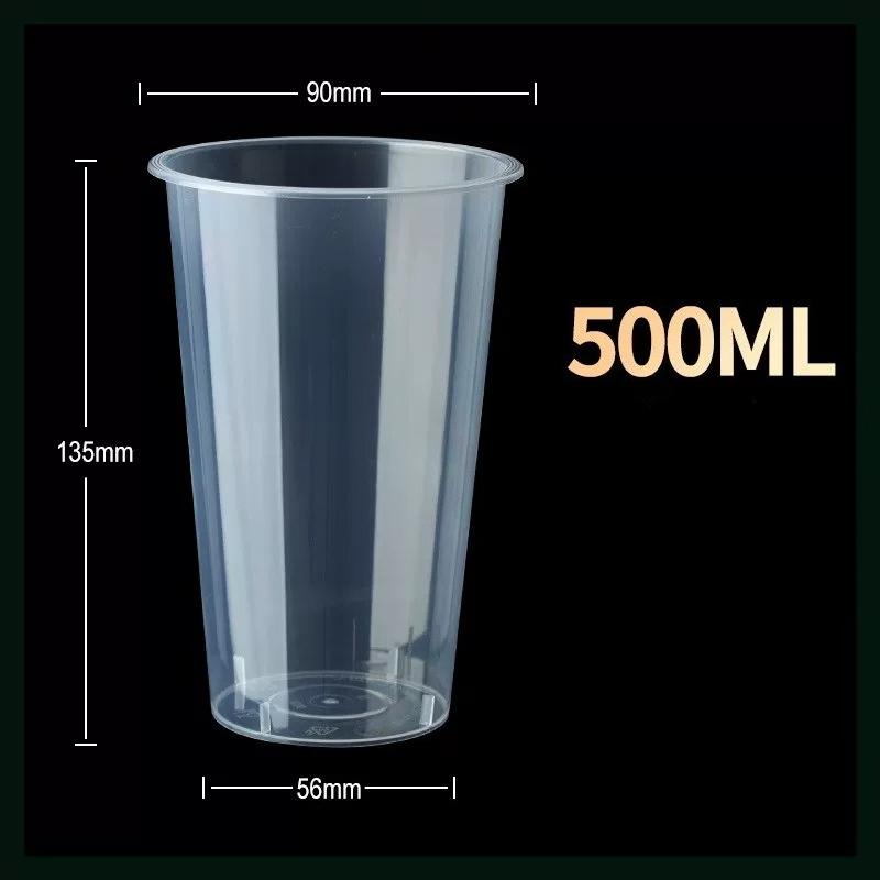 Thickened Plastic Transparent Cup Disposable Milk Tea Cupd Iced Coffee Latte Cold Drink Packaged Cup with Lid Hot and Cold Dual Use Drinking Utensils