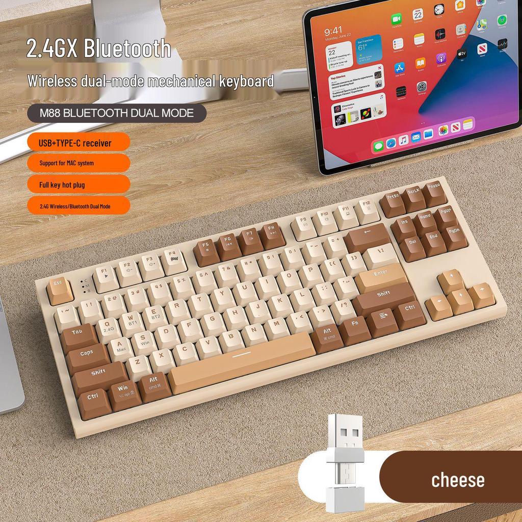 Free Wolf M88 Wireless Mechanical Keyboard with Dual-Mode Bluetooth, PBT Keycaps for Gaming and Office Use.