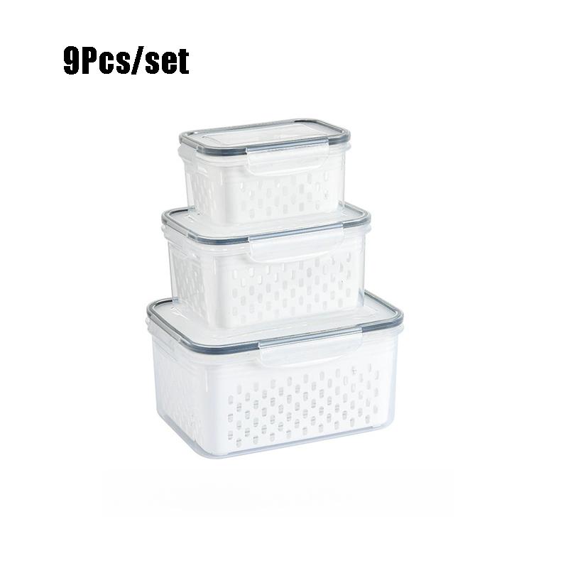 9Pcs/set Fruit Storage Containers for Fridge, Fridge with Removable Colander, All-In-One Fruit Washing Bowl with Strainer