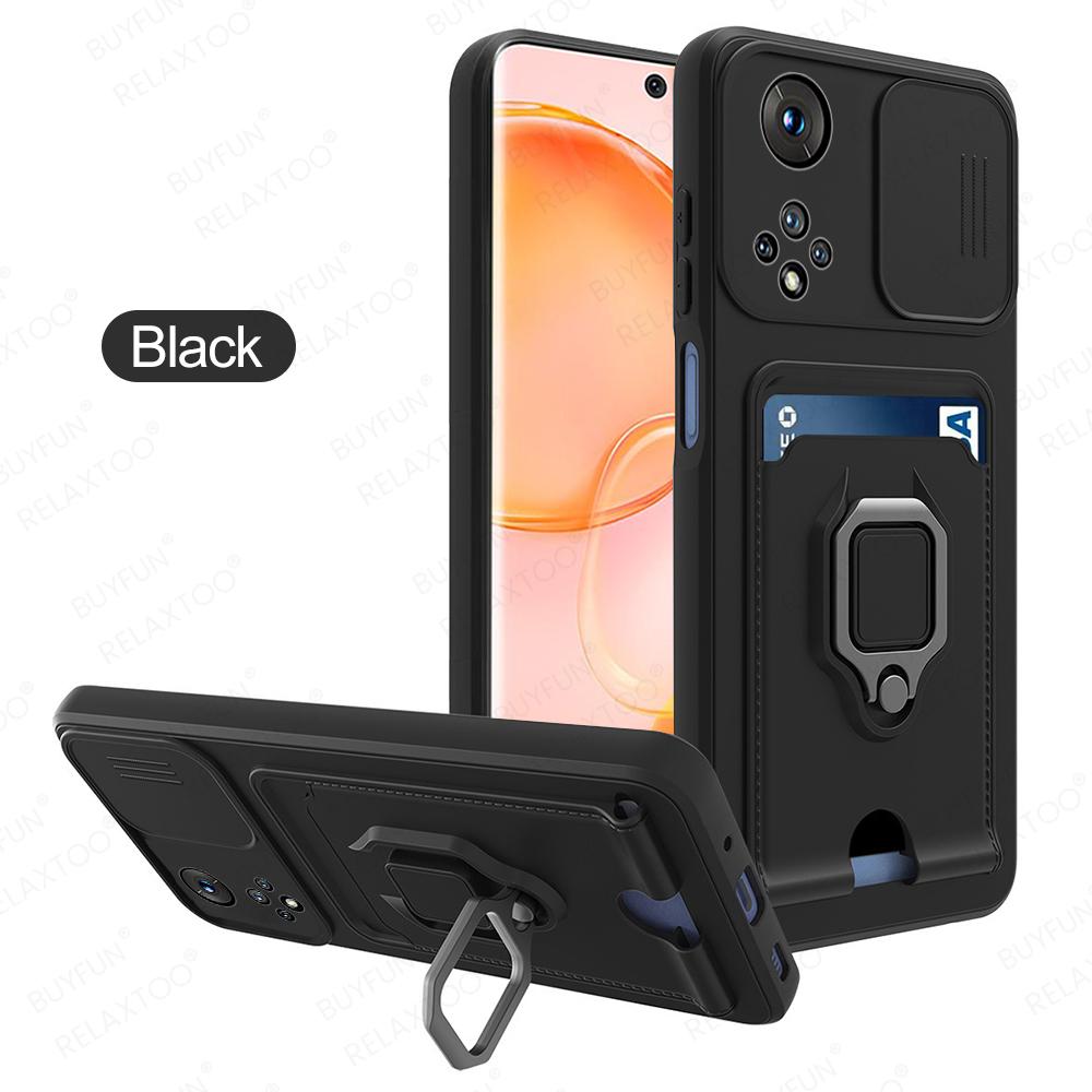 Slide Camera Lens Protection Case For Honor 50 6.57inch Card Slot Stand Holder Magnetic Cover For Huawei Honor Honer Honar 50