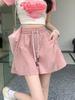 Women's 2025 Summer Pink Casual High-Waist A-Line Loose Wide-Leg Shorts