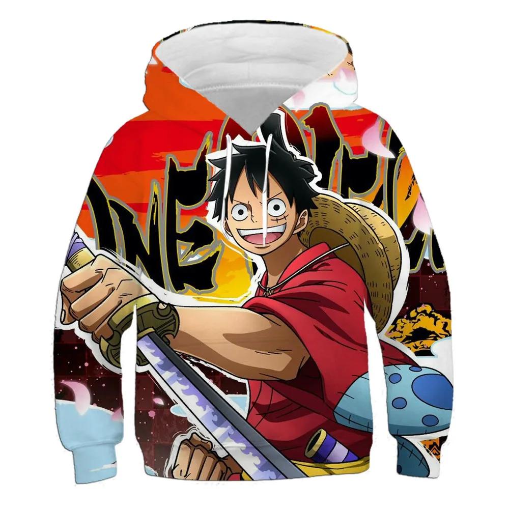 3d Printed Pirate King One Piece Hoodie Lufei Children's Cartoon Hoodie Pullover Long Sleeve Children's Cartoon Street Cool tops