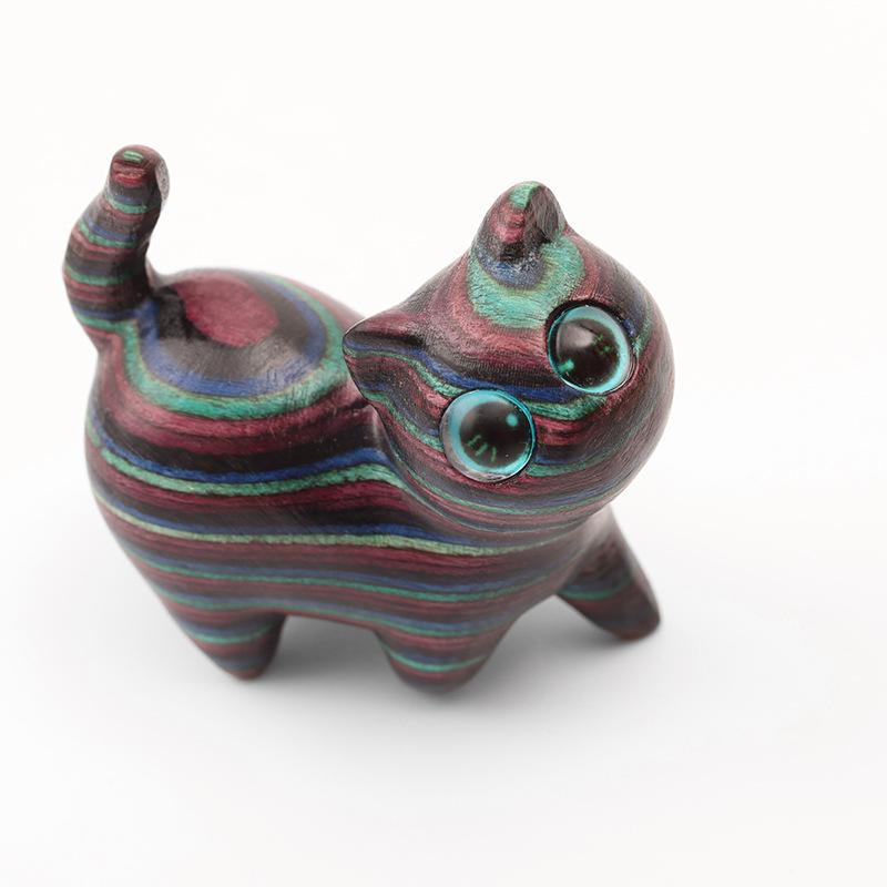Figuras en miniatura, adorno de gato, lindo gato de madera de colores, accesorios de escritorio para oficina, decoración del hogar, regalo, actividad, recuerdos