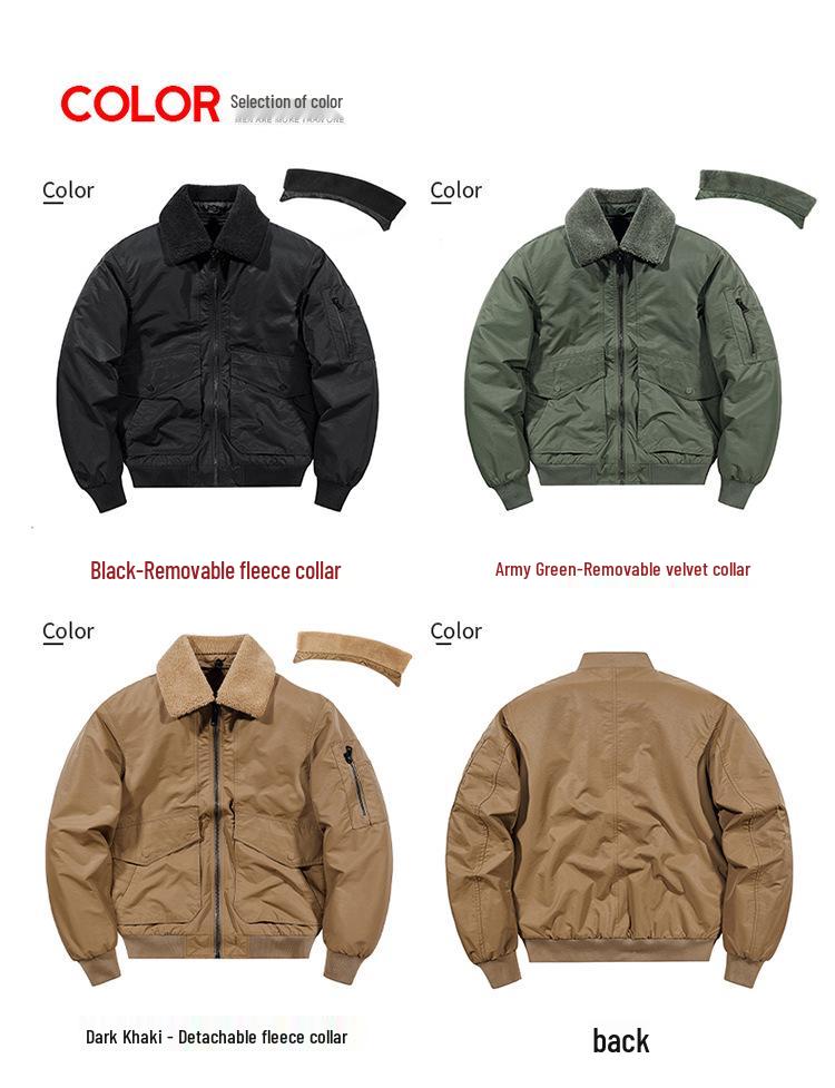 Men's Flight Jacket: Winter Thickened Velvet, Detachable Lapel, Outdoor Casual Style for Autumn & Winter