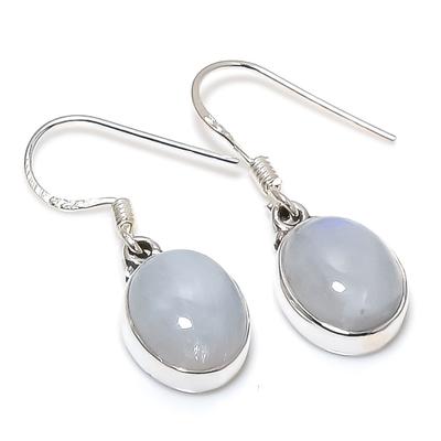 Natural Rainbow Moonstone Gemstone 925 Solid Sterling Silver Earring 1.25" R9q50
