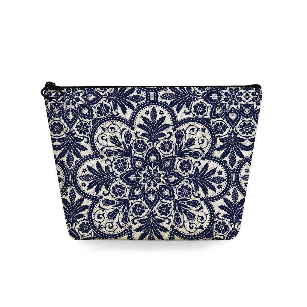 Women Blue and White Porcelain Print Cosmetic Bag Toiletries Organize Travel Storage Case 6750
