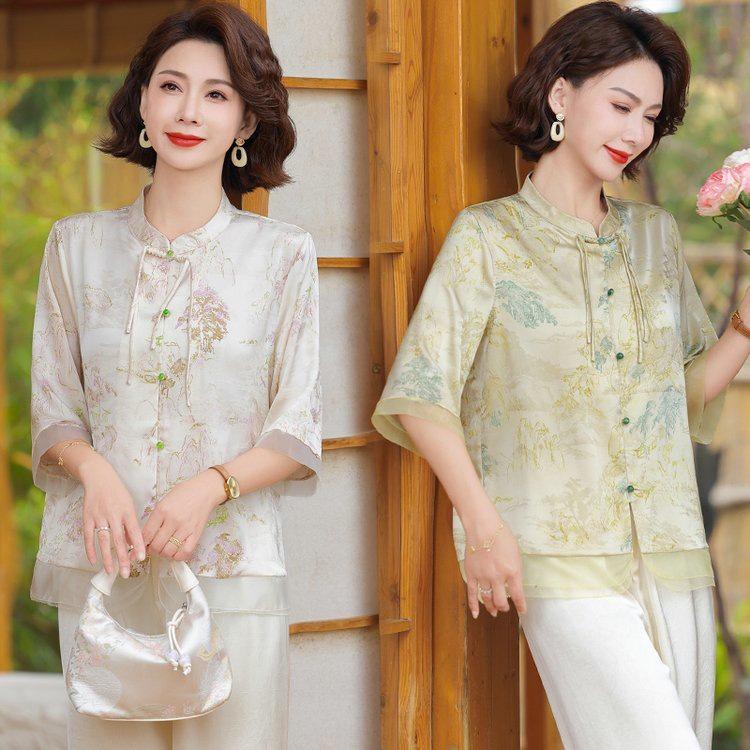 Mom's Trendy Chiffon Short-Sleeve Shirt for Middle-Aged Women - Summer 2026 Collection