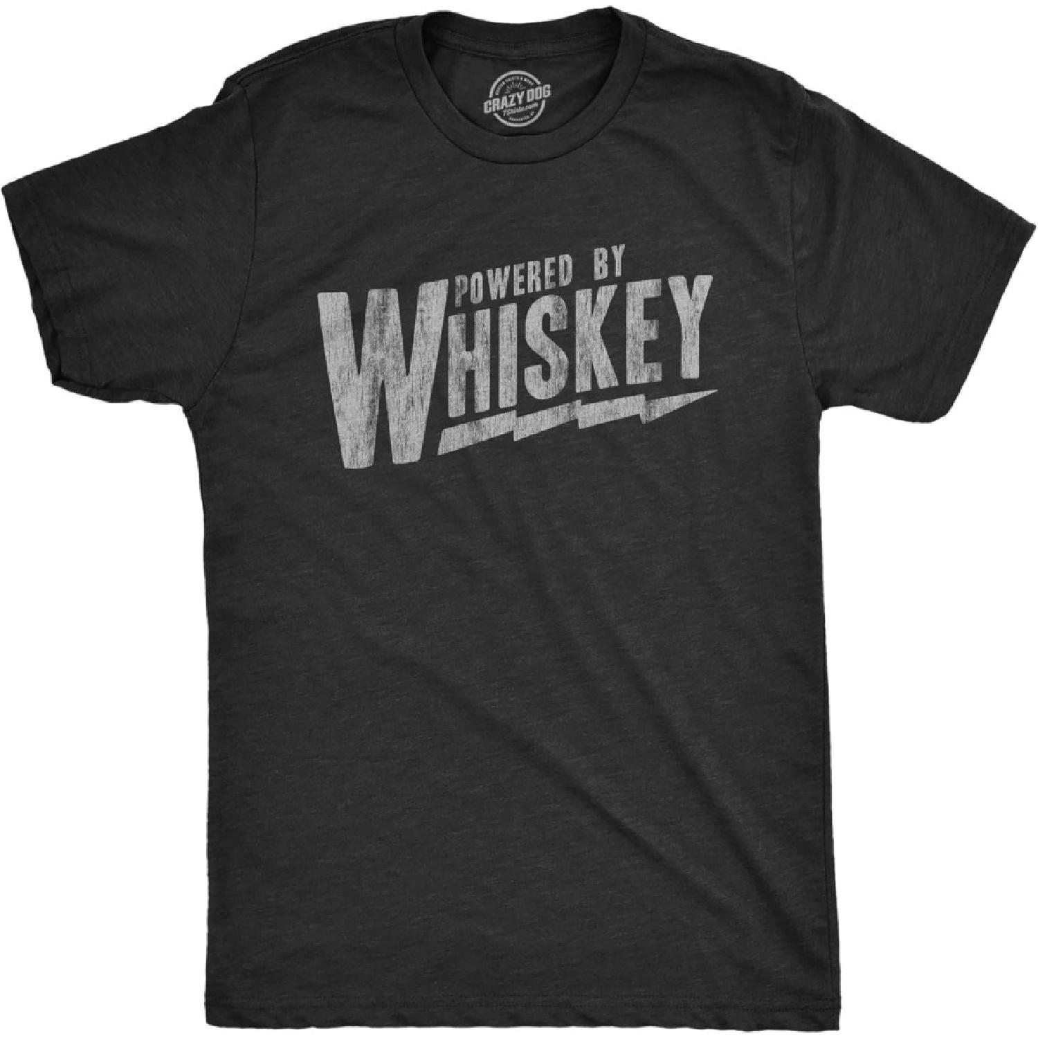 Crazy Dog Tshirts Mens Powered by Whiskey T Shirt Funny Sarcastic Drinking Vintage Retro Graphic Tee S