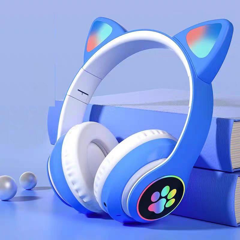 Head-mounted bluetooth headset luminous cat ear cartoon wireless e-sports game headset