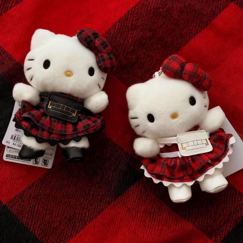 Christmas tartan skirt Hello Kitty Plush Stuffed Key Chain kawaii Cartoon checkered Kitty Plush Doll Pendant Xmas gift