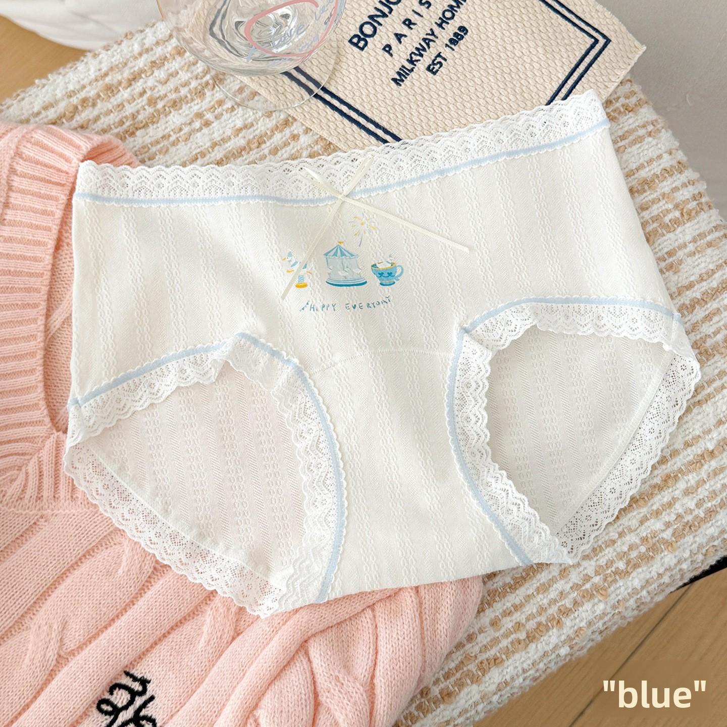 Ladies New Summer Sweet Bow 10A Antibacterial Cotton with Long Bottom Crotches Mid Waist Triangle Briefs M синий