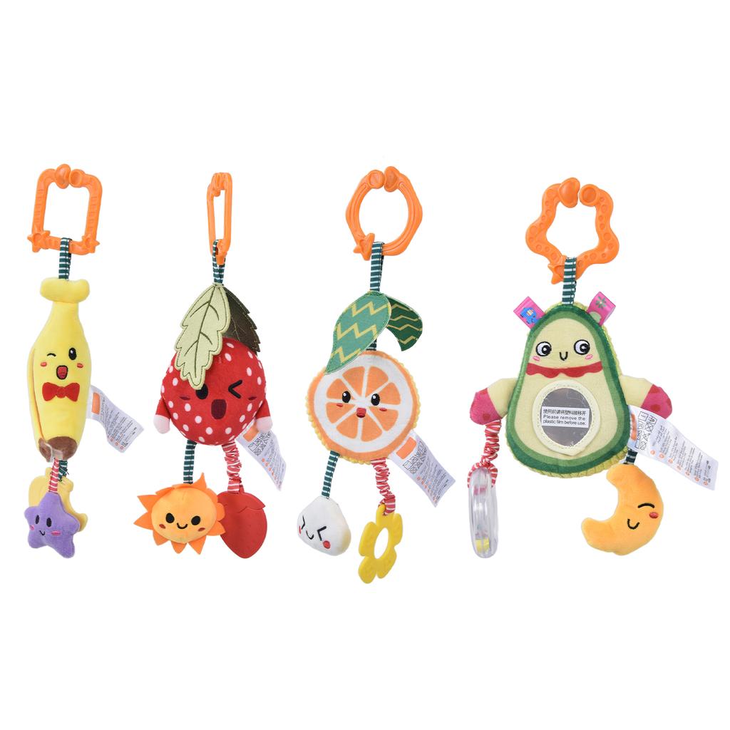 4Pcs Carseat Toys Polyester Fiber Fruit Design Cute Appearance Visual Development Colorful Bibi