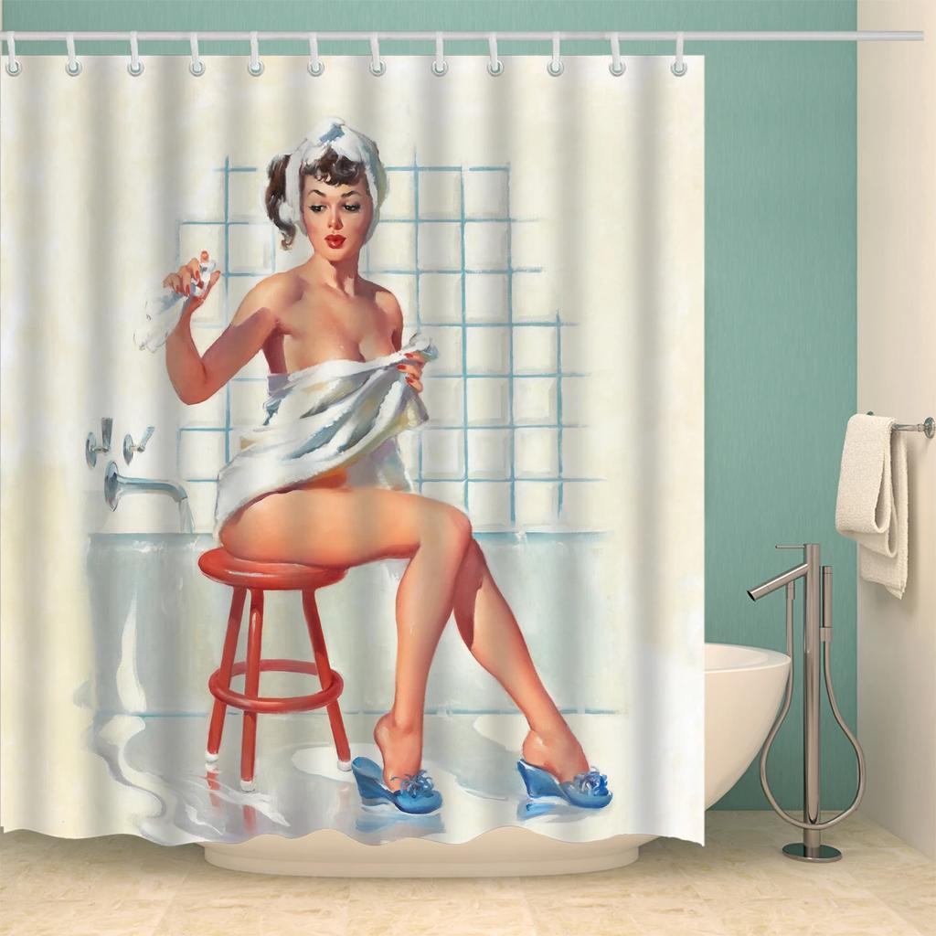 3D Sexy Shower curtains with 12 hooks waterproof polyester fabric washable bathroom Bath Curtain