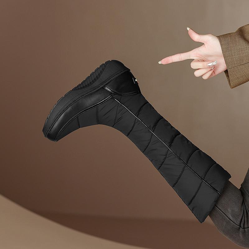 Frost Winter Warm Snow Boots Women White Black Red Knee High Booties Size 44 Waterproof PU Patchwork Down Platform Wedges Shoes